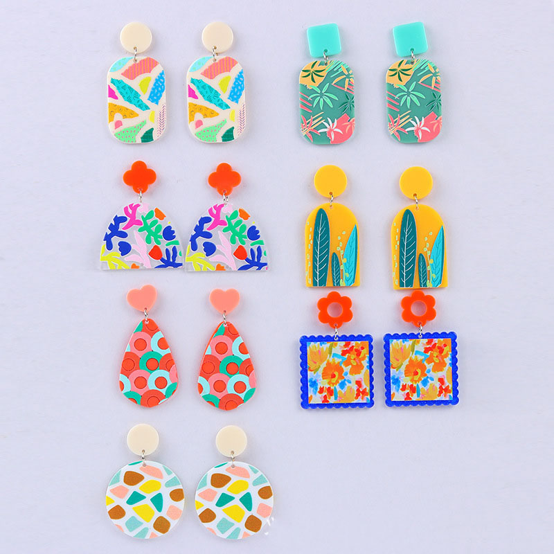 Wholesale Jewelry Japan And South Korea Cartoon Collision Color Simple Earrings Embossed Acrylic Earrings