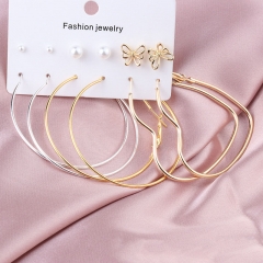 Wholesale Jewelry Pearl Butterfly Earrings Large Circle Peach Heart Earrings Creative French Vintage