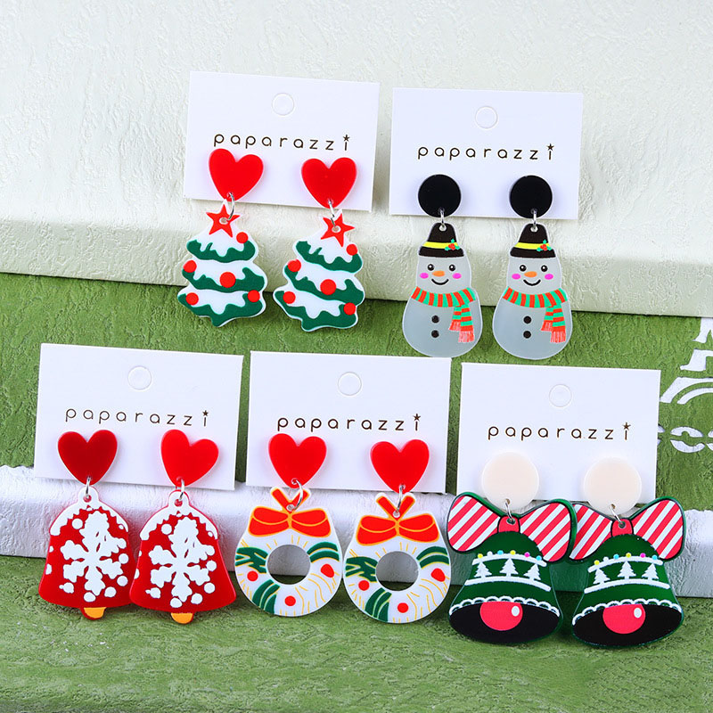 Wholesale Jewelry Christmas Tree Cartoon Gift Socks Embossed Printed Earrings Acrylic Earrings