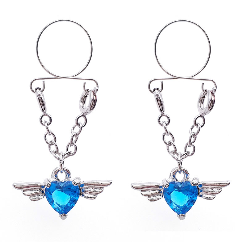 Heart-shaped Blue Wings Fake Nipple Ring Adjustable Nipple Piercing Supplier