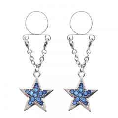 Blue Full Diamond Pentagram Fake Nipple Ring Adjustable Nipple Piercing Jewelry Supplier