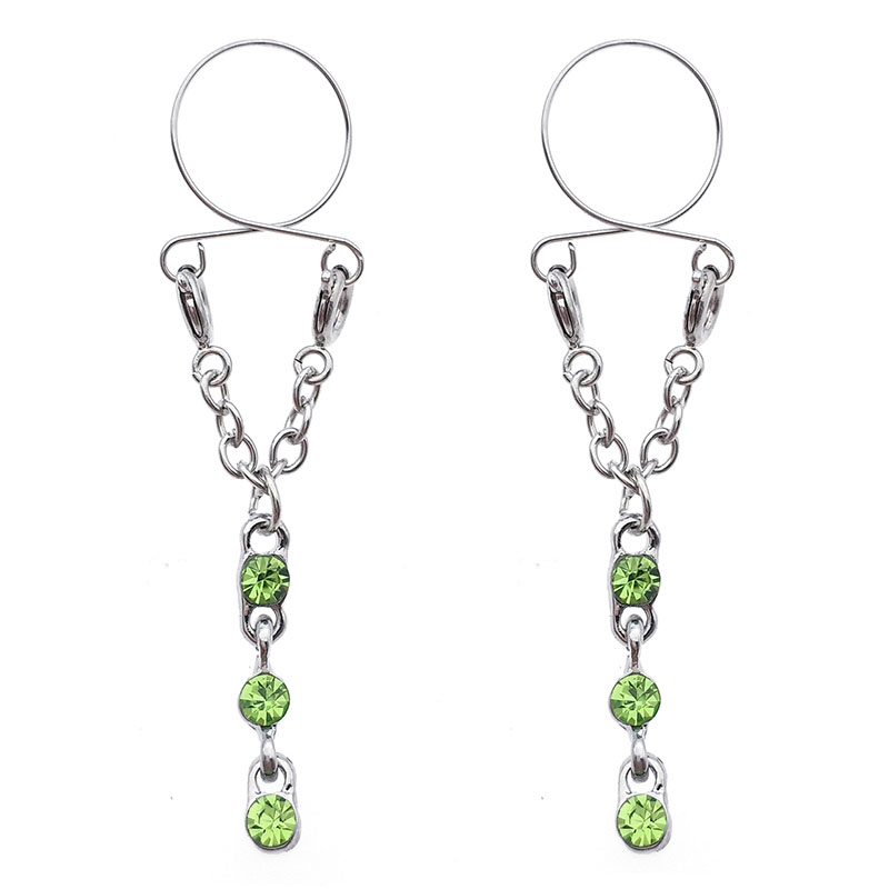Green Teardrop Link Fake Nipple Ring Adjustable Nipple Piercing Jewelry Body Supplier