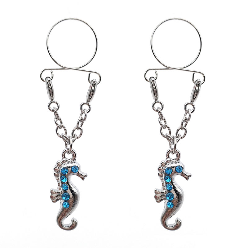 Seahorse Lake Blue Fake Nipple Ring Adjustable Nipple Piercing Body Piercing Supplier