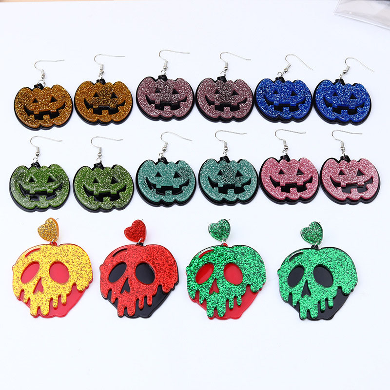 Wholesale Jewelry Halloween Skull Pumpkin Earrings Multilayer Acrylic Print