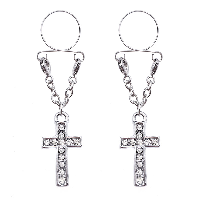 White Diamond Cross Lucky Fake Nipple Ring Adjustable Nipple Piercing Body Supplier