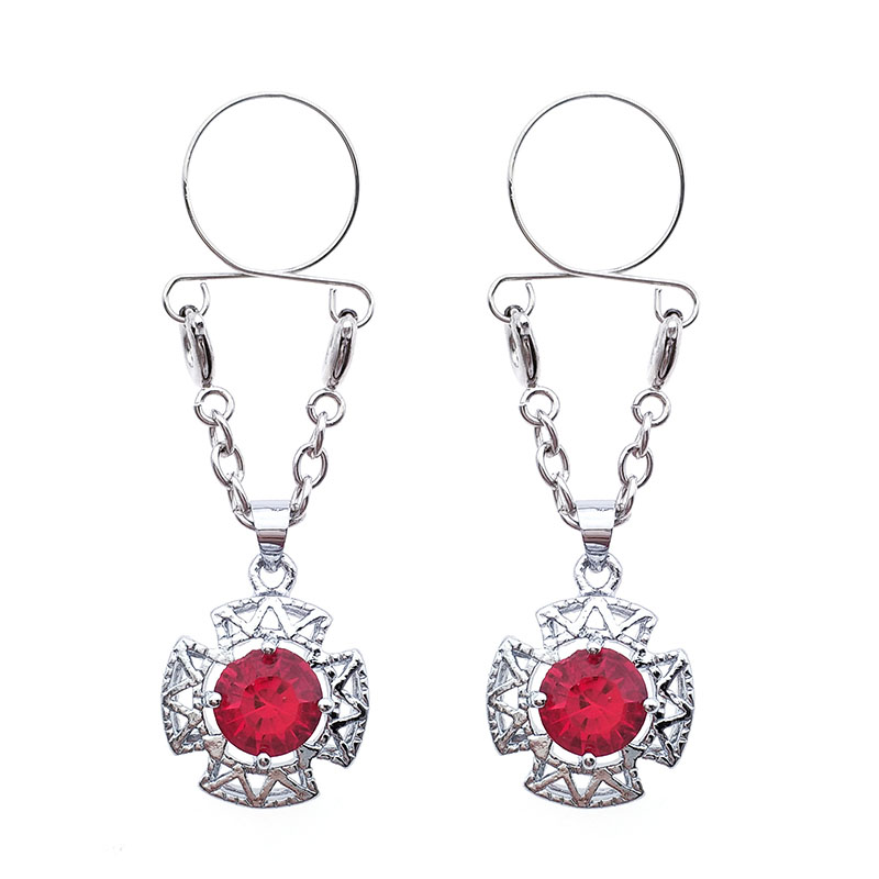 Flower Red Gemstone Fake Nipple Ring With Adjustable Nipple Piercing Supplier