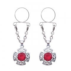 Flower Red Gemstone Fake Nipple Ring With Adjustable Nipple Piercing Supplier