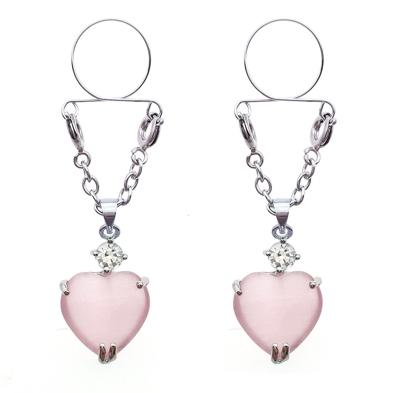 Heart-shaped Pink Gemstone Fake Nipple Ring Adjustable Nipple Piercing Supplier