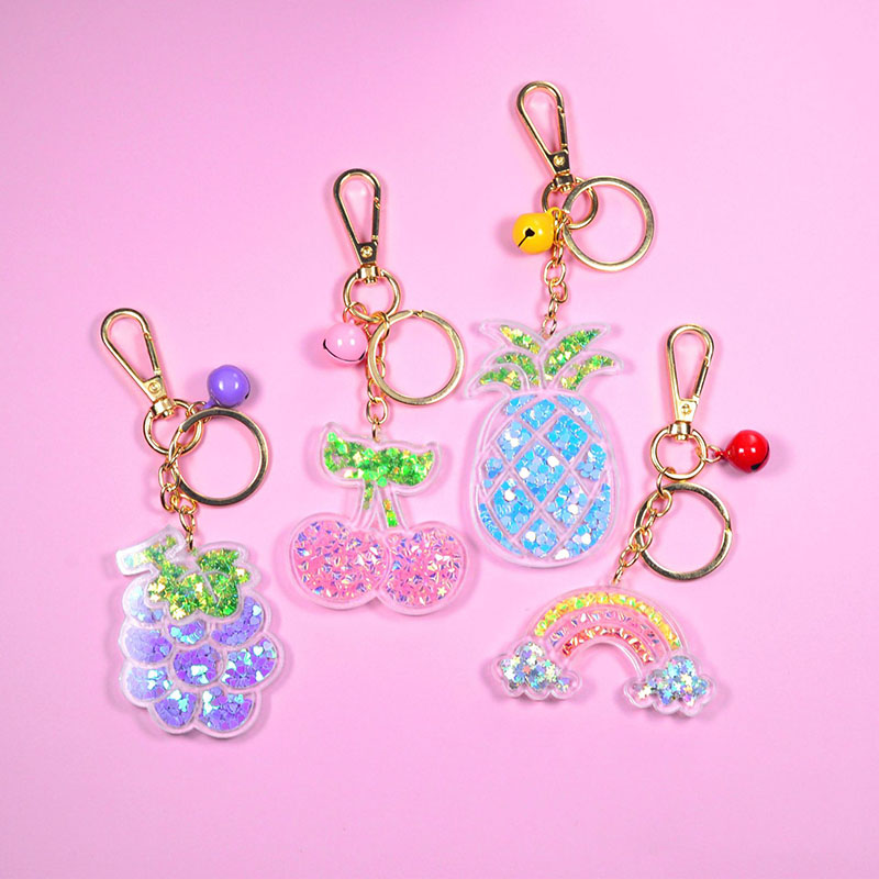 Wholesale Jewelry Trendy Transparent Acrylic Cherry Pineapple Gravel Sequin Keychain Pendant