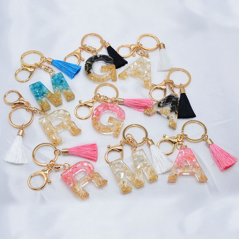 Wholesale Jewelry Resin Drip Pendant Popular Gold Foil Stone Tassel English Letters Keychain