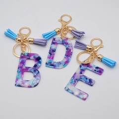 Wholesale Jewelry Acetate Plate Acrylic Keychain Custom 26 Letters Fashion Simple Tassel Models
