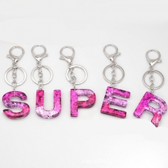 Wholesale Pink Patchwork Keychain 26 Letters Of The Alphabet Resin Drip