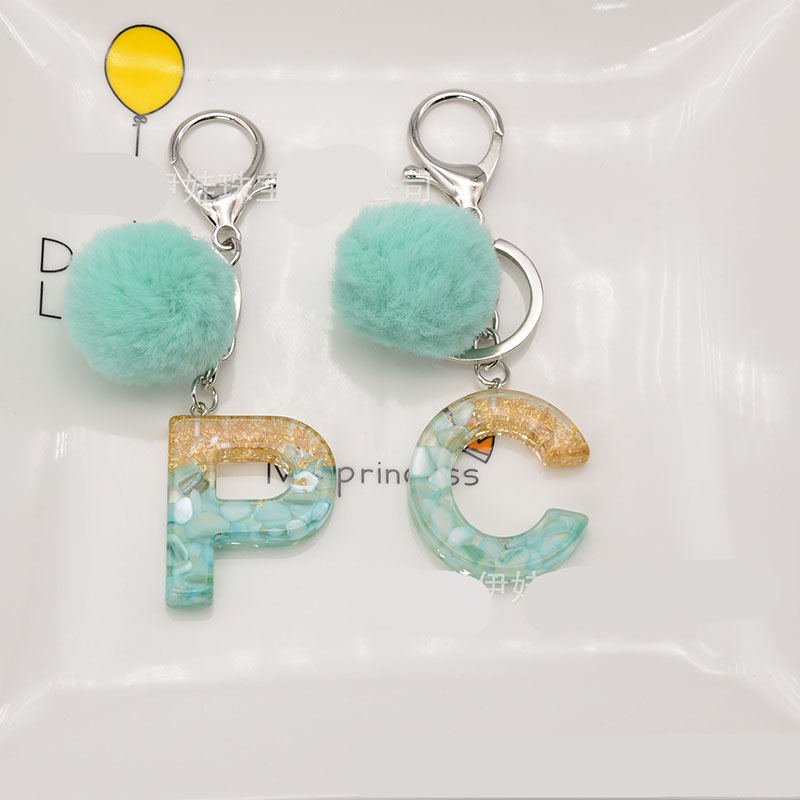 Wholesale Resin Drip Glue Hair Ball Gold Foil Keychain 26 English Letters