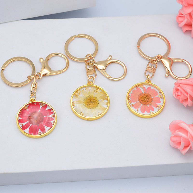 Wholesale Daisy Floral Keychain Crystal Drip Rubber Round Fashion Simple
