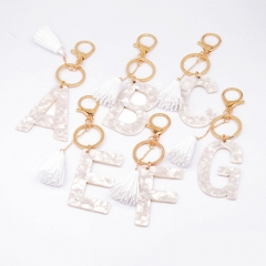 Wholesale Jewelry Acrylic Letter Keychain White Tassel Pendant Acetate Plate Minimalist