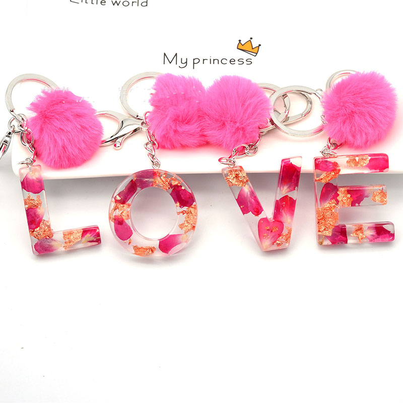 Wholesale Popular Flower Petal Drip Glue 26 English Letters Dried Flower Resin Keychain