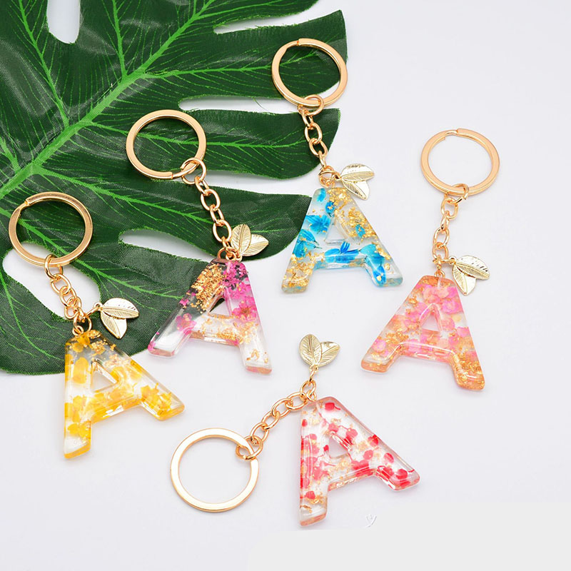 Wholesale Jewelry Petals English Letters Keychain Simple Crushed Flowers Drip Rubber High Transparent