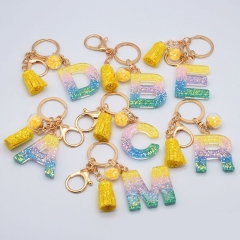 Wholesale Jewelry Glitter Effect Seven Color English Letters Keychain Drip Glue