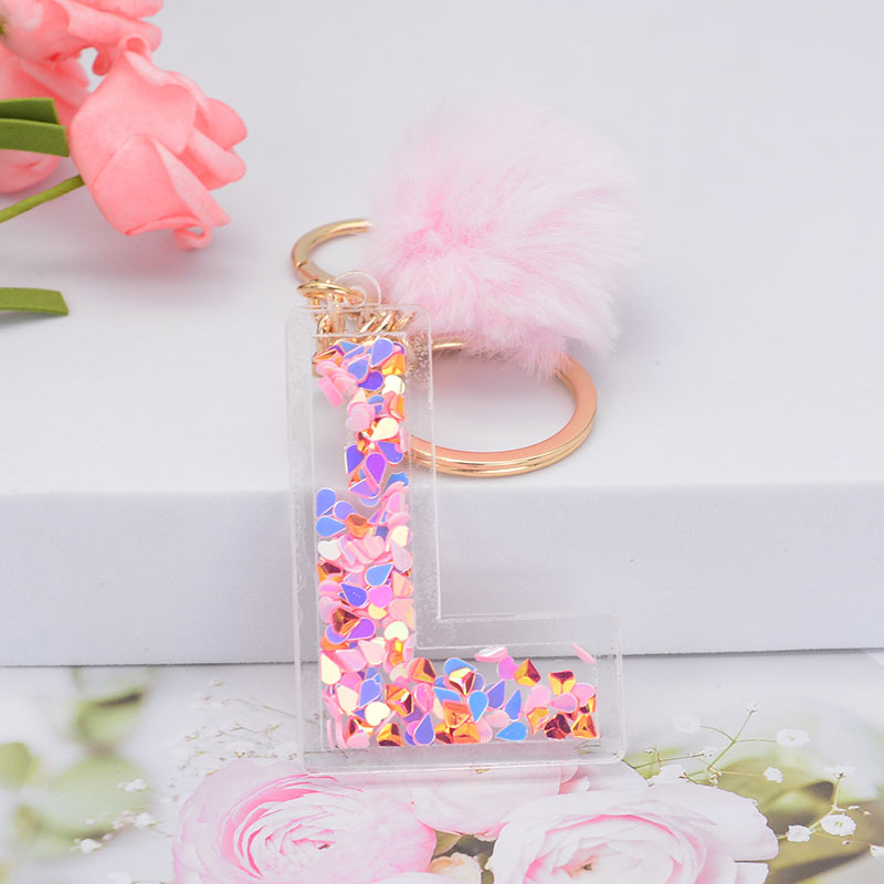 Wholesale Water Drops Sequins Acrylic Hollow Letters Keychain Popular Hair Ball Pendant