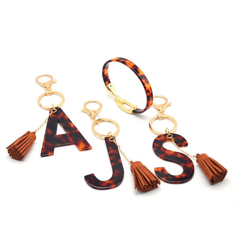Wholesale Leopard Pattern Acrylic Acetate Plate 26 English Letters Keychain Customization