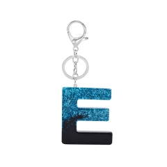Wholesale Jewelry Golden Onion Powder Sequin Drip Glue Keychain English Letters Black And Blue