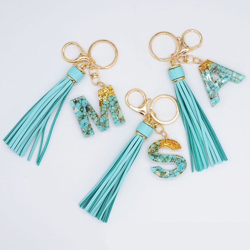 Wholesale Jewelry Tassel Keychain English Letters Turquoise Drip Rubber Simple Fashion