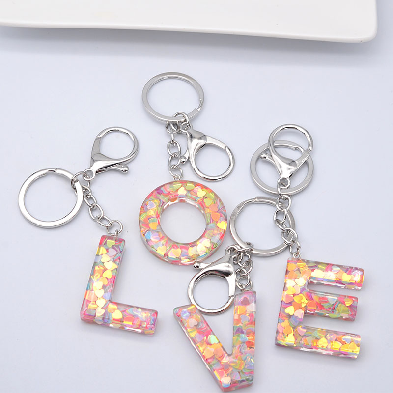Wholesale Lovely Love Sequins Drip Glue 26 Letters Of The Alphabet Keychain