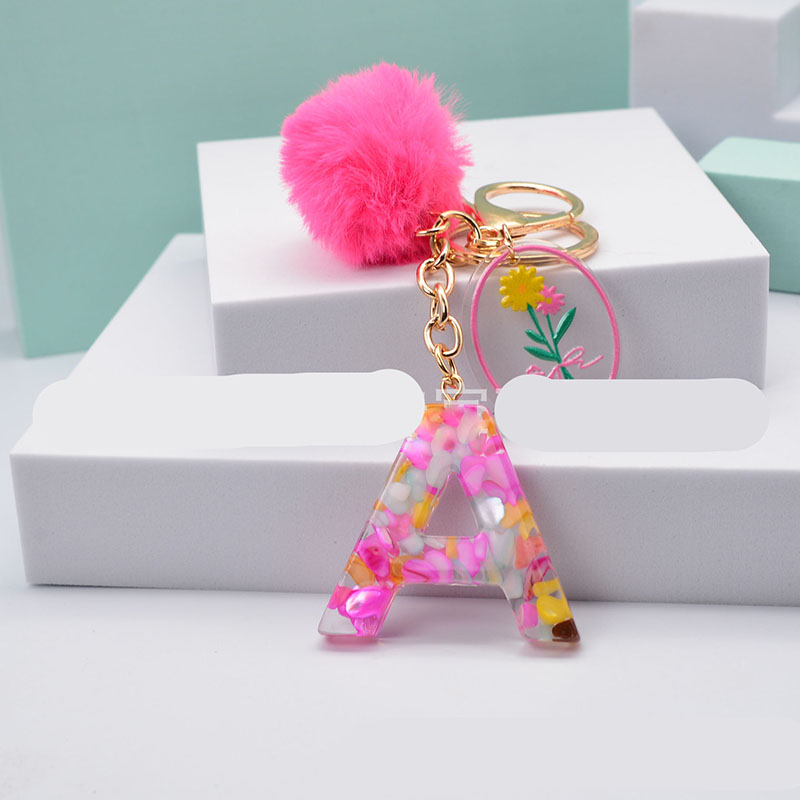 Wholesale Pink Hair Ball Letter Pendant Popular Keychain