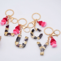 Wholesale Jewelry Black Rose Drip Resin Keychain Long Tassel 26 English Letters