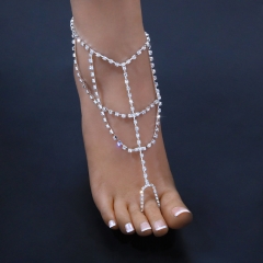 Simple Multi-layer Rhinestone Anklet Beach Sexy Linked Finger Anklet Supplier