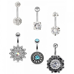 Six-piece Set Of Retro Zirconia Belly Button Ring Navel Ring Belly Button Piercing Jewelry Supplier