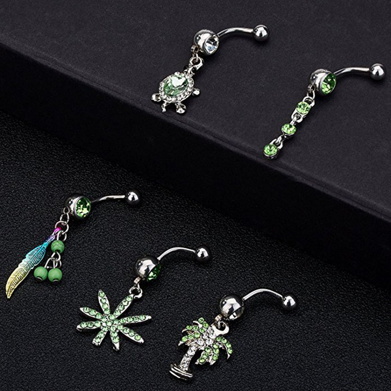 Explosive Five-piece Stainless Steel Green Turtle Navel Ring Set Supplier