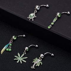 Explosive Five-piece Stainless Steel Green Turtle Navel Ring Set Supplier