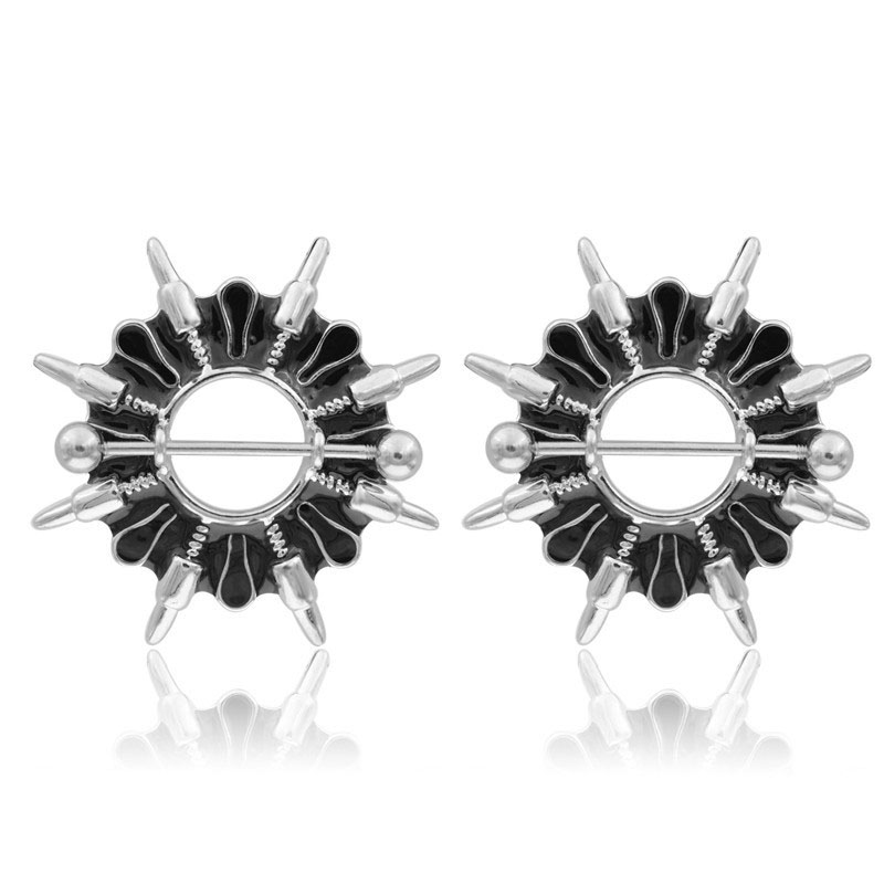 Popular Alloy Black Oil Dripping Bullet Nipple Ring Sun Flower Breast Ding Supplier