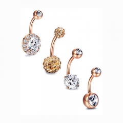 Rose Gold Four-piece Set Of Short Zirconia Belly Button Ring Navel Ring Navel Button Piercing Body Jewelry Supplier
