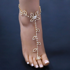 Leaf Rhinestone Anklet With Finger Summer Beach Ankle Jewelry Supplier