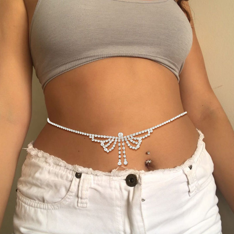 Versatile Rhinestone Waist Chain Europe And America Sexy Bow Belt Supplier
