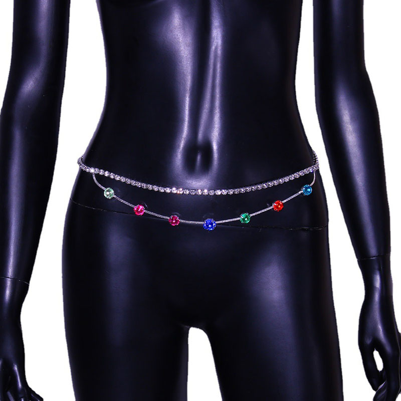 Multi-layer Round Crystal Waist Chain Colorful Diamond Beach Belly Button Chain Manufacturer