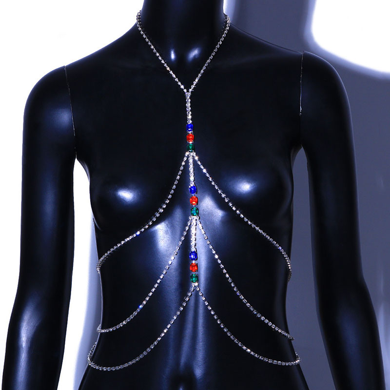 Mixed Color Full Rhinestone Chest Chain Ladies Sexy Body Chain Manufacturer