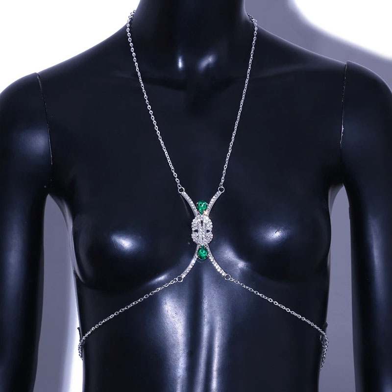 Body Accessories Sexy Rhinestone Emerald Chest Bra Fashion Bikini Body Chain Manufacturer
