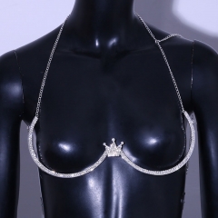 Fashion Body Accessories Queen Sexy Crown Rhinestone Chest Bra Bikini Body Chain Manufacturer
