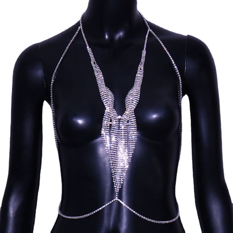 Rhinestone Tassel Necklace Chest Chain Sexy Bikini Body Chain Supplier