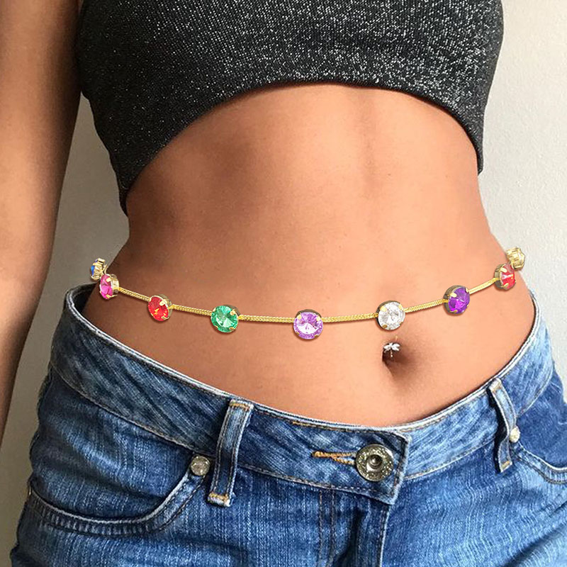 Colorful Round Rhinestone Waist Chain European And American Sexy Belly Button Chain Manufacturer