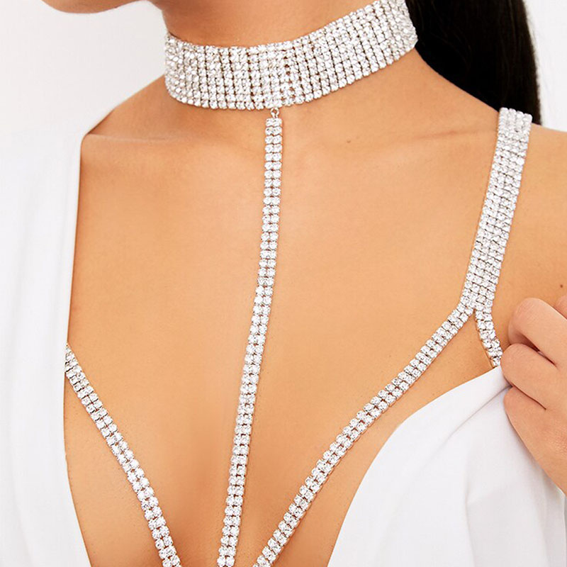 Fashion Full Of Diamonds Multi-layer Necklace Sexy Bikini Rhinestone Bra Chain Supplier