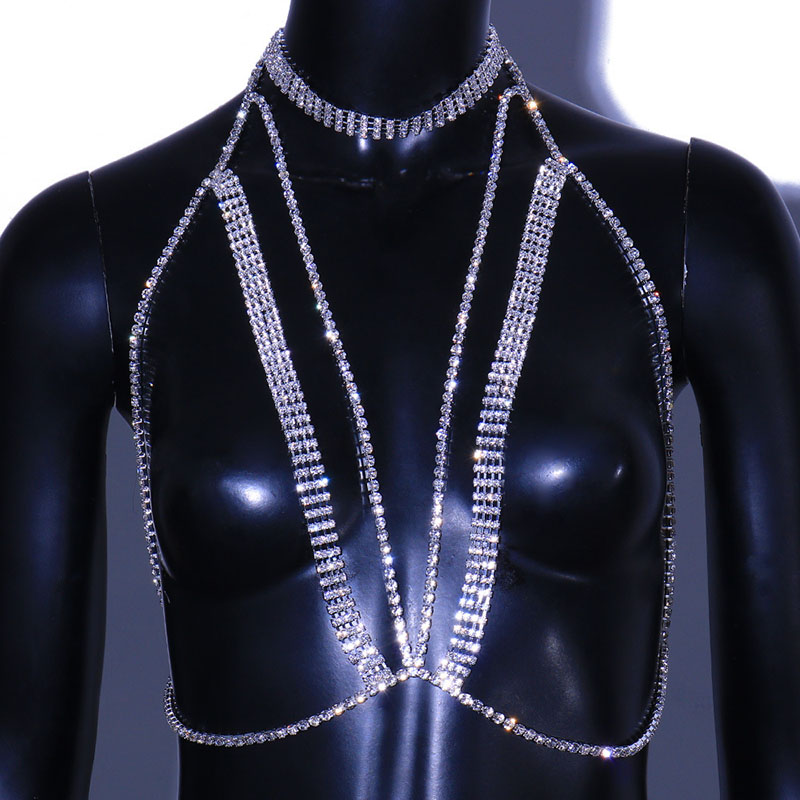 Full Rhinestone Cross Bra Chain Ladies Sexy Body Chain Manufacturer