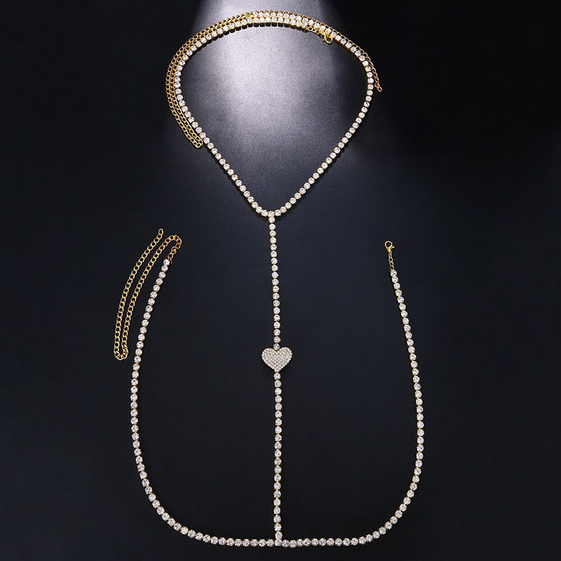 Wholesale Jewelry Heart-shaped Chest Chain Nightclub Style Shiny Diamond Bikini Body Chain