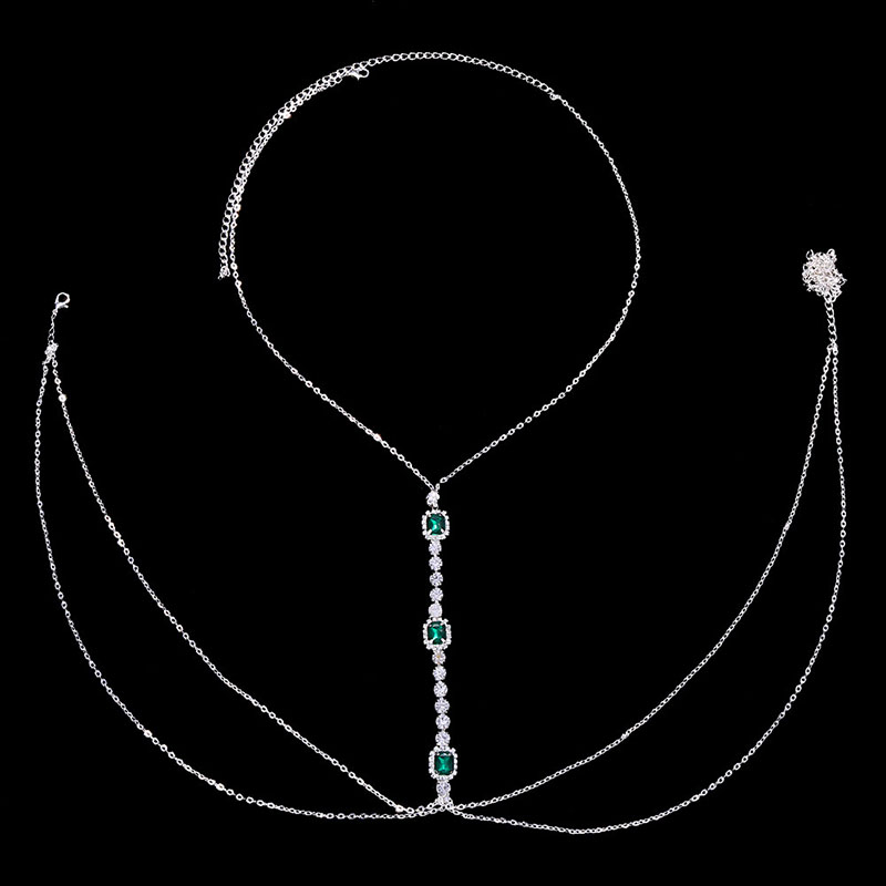 Wholesale Jewelry Square Emerald Chest Chain Sexy Versatile Bikini Rhinestone Body Chain