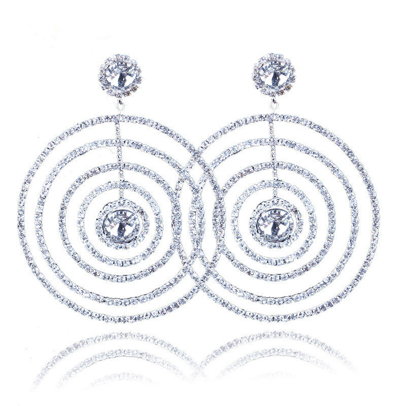 Big Brand Oversized Round Earrings Luxury Crystal Rhinestone Earrings Distributor