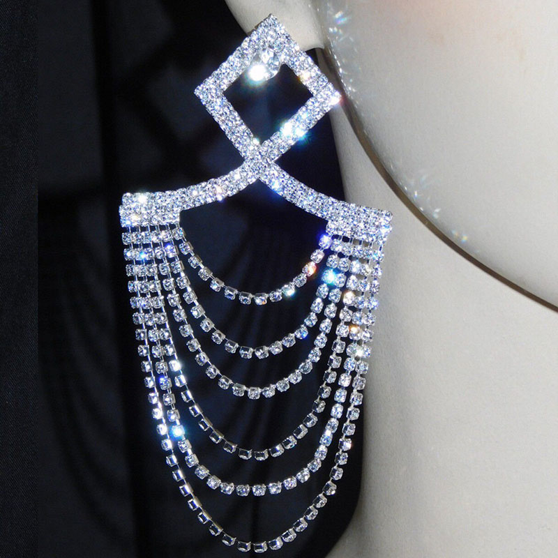 Multi-layer Tassel Earrings Full Of Diamonds Geometric Rhinestone Earrings Supplier