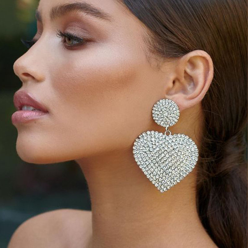 Luxury Shiny Diamond Encrusted Love Earrings Vintage Earrings Supplier